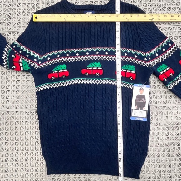 NWT Lands End Kids Boys Sweater Large 10-12 Navy Christmas Tree Truck Holiday - Picture 12 of 12